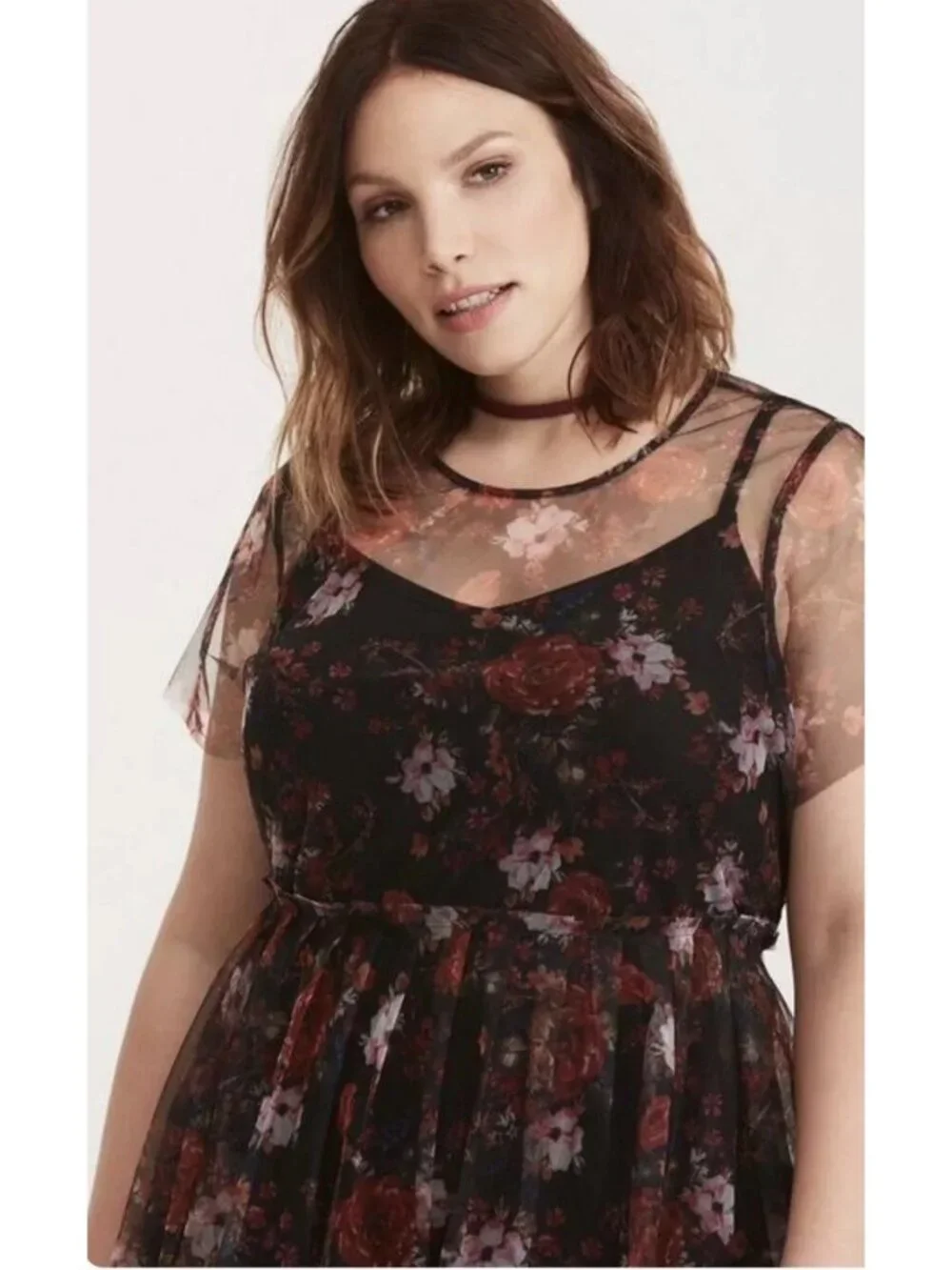 Torrid 2 Dress Plus Size 2X  Multicolor Floral Print Mesh Lined Skater Lace - Picture 3 of 14